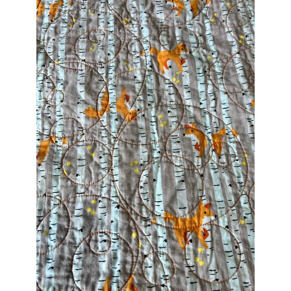 Handmade Foxy Baby Quilt 47L X 36W Tan Orange Red Blue Nursery Forest Birch - Picture 5 of 6